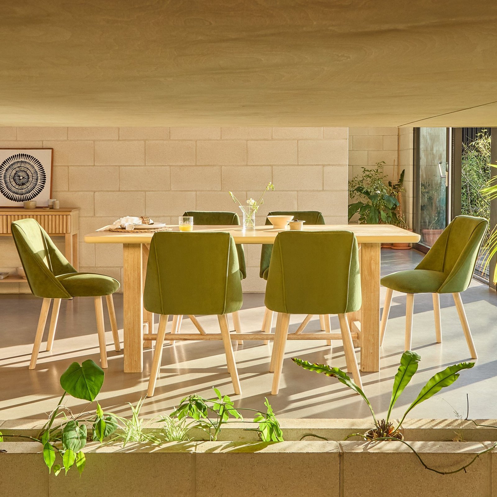 Carter Whitewash Rectangular Dining Table with 6 Freya Fern Green Dining Chairs with Whitewash Legs - Image 6