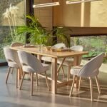 Carter Whitewash Rectangular Dining Table with 6 Marilyn Boucle Dining Chairs with Whitewash Legs