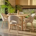 Carter Whitewash Round Dining Table with 4 Marilyn Boucle Dining Chairs with Whitewash Legs