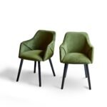 Levi Black Round Dining Table Set - 4 Seater - Freya Fern Green Armchairs with Black Legs - Image 10