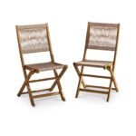 Ashby 4 Seater Wooden Round Garden Dining Set with 4 Cove Rope Chairs & Grey LED Parasol  - 130cm - Image 16