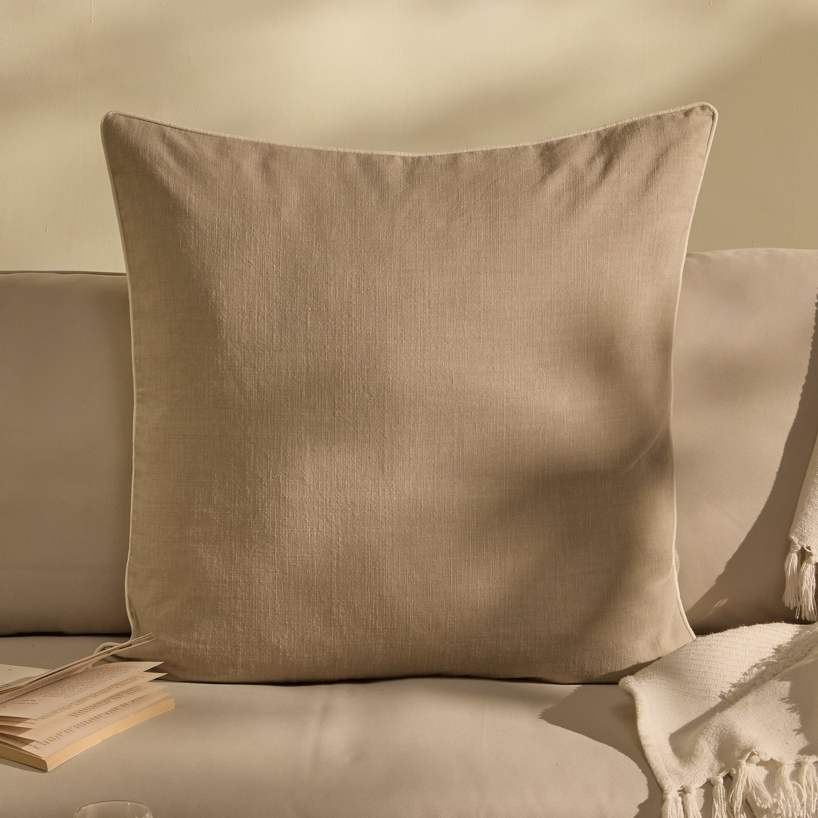 Camber 57x57cm Garden Scatter Cushion Cover - Sand with Off White Piping - Image 1