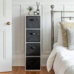 Cara 4 Tier Storage Unit / Chalk White Bookcase with Black Boxes - Image 2