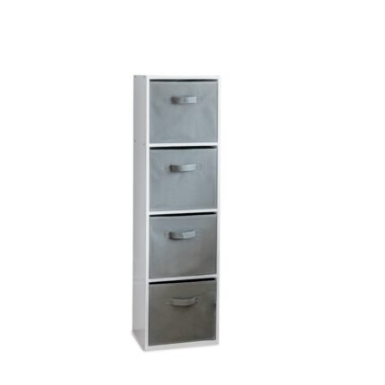 Cara 4 Tier Storage Unit / Chalk White Bookcase with Grey Boxes