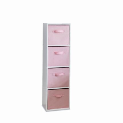 Cara 4 Tier Storage Unit / Chalk White Bookcase with Pink Boxes