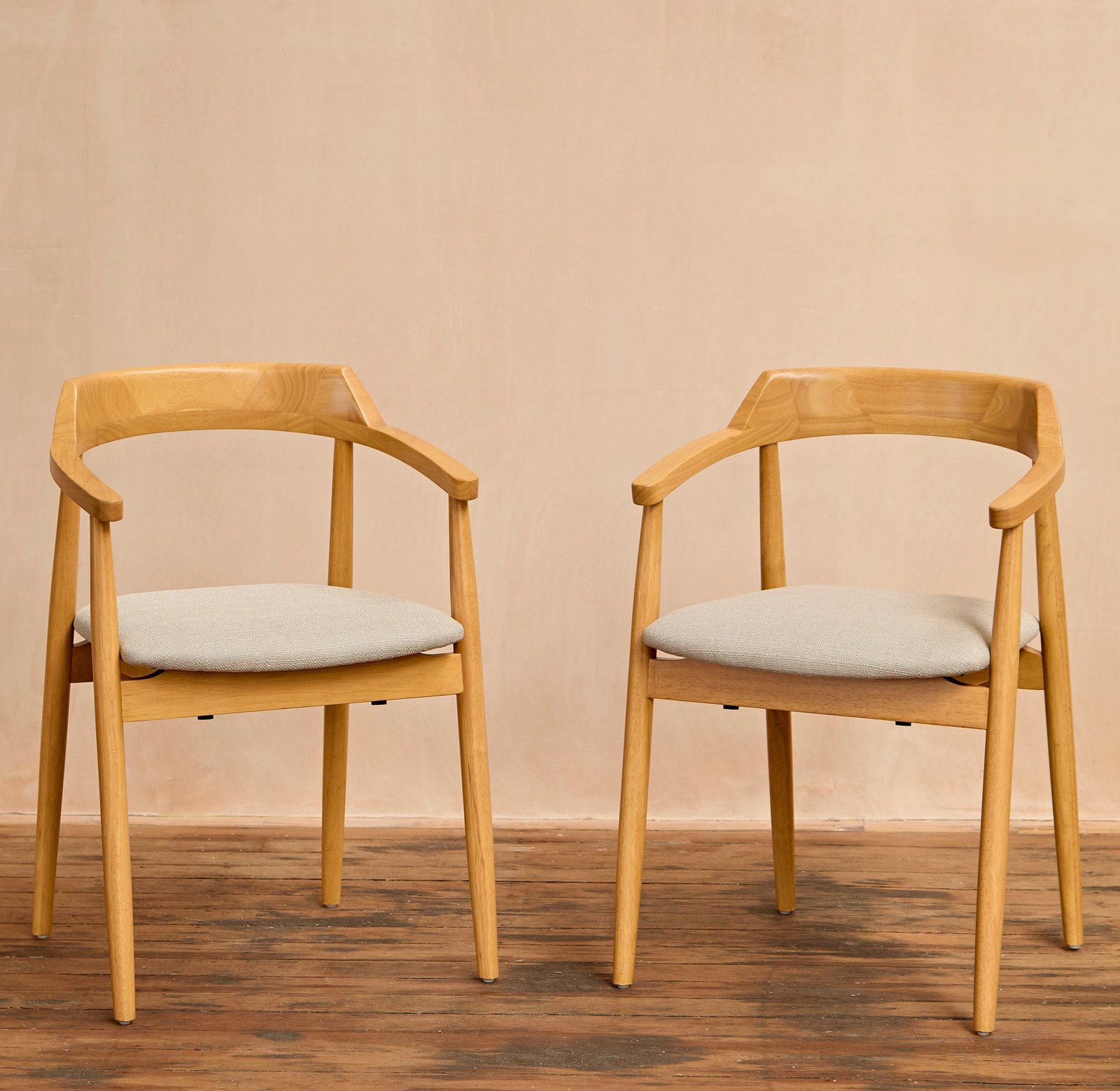 Carter Fawn Linen Dining Armchairs - Set of 2 - Pale Oak Legs - Image 1