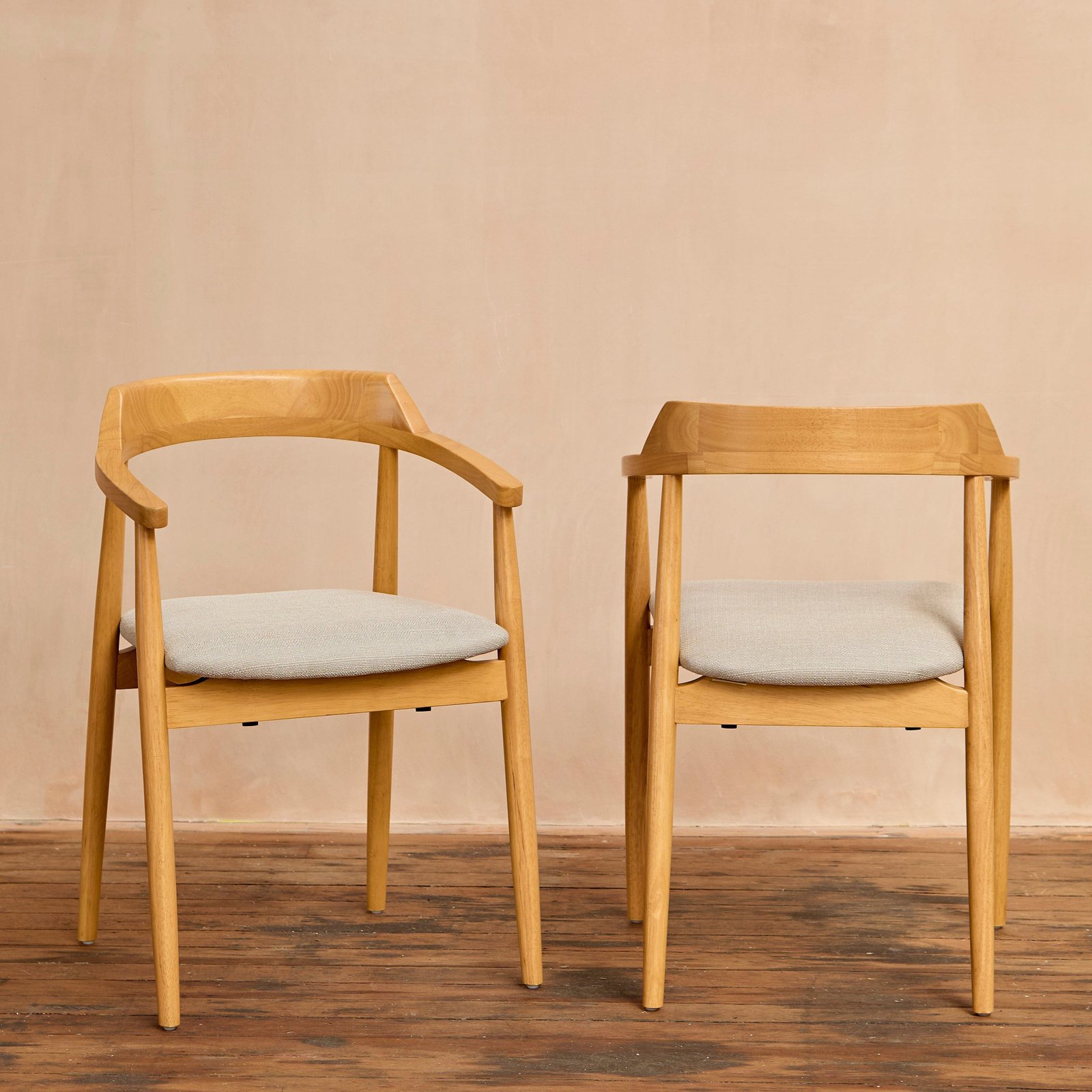 Carter Fawn Linen Dining Armchairs - Set of 2 - Pale Oak Legs - Image 2