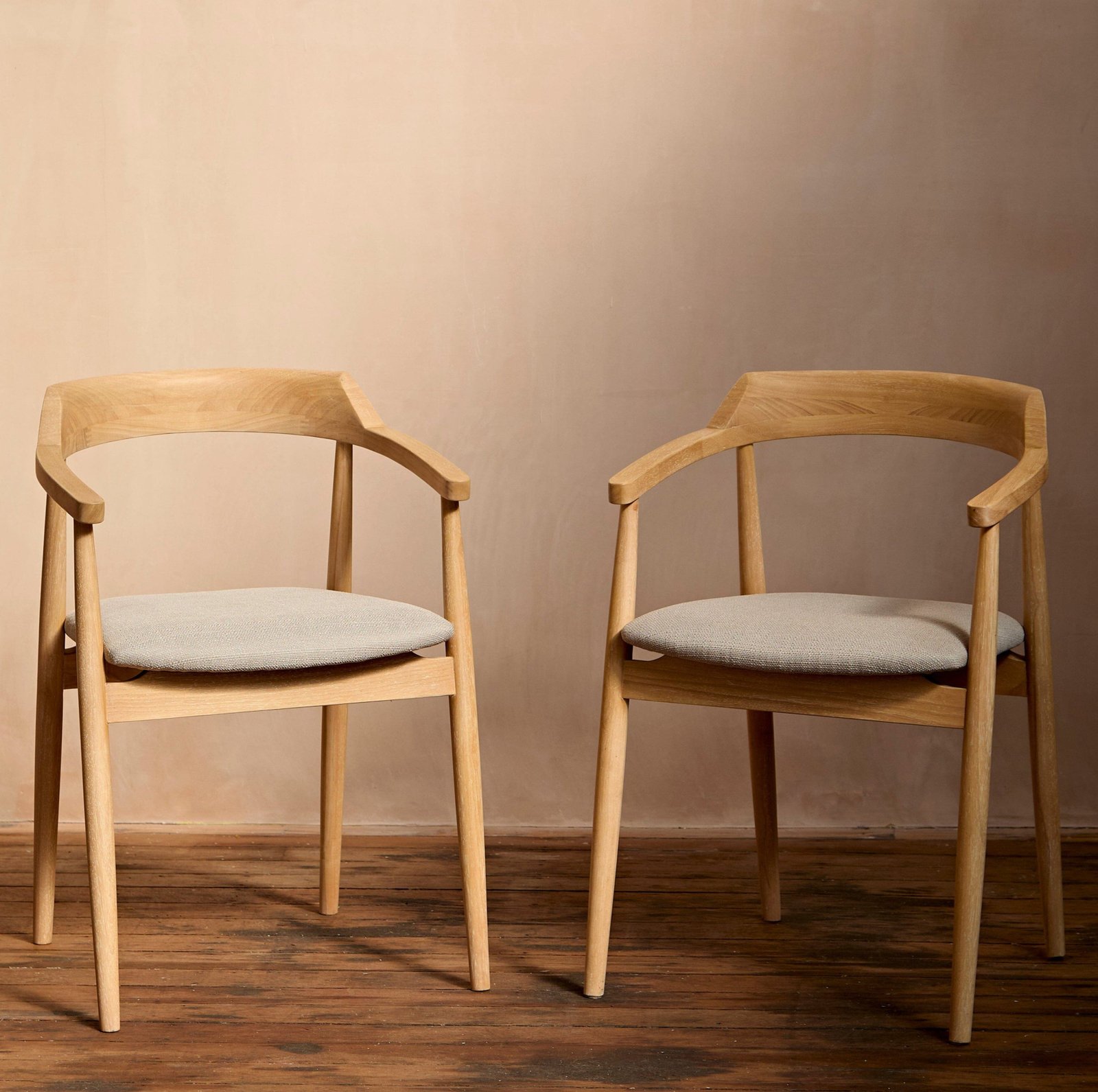 Carter Fawn Linen Dining Armchairs - Set of 2 - Whitewash Oak Legs - Image 1