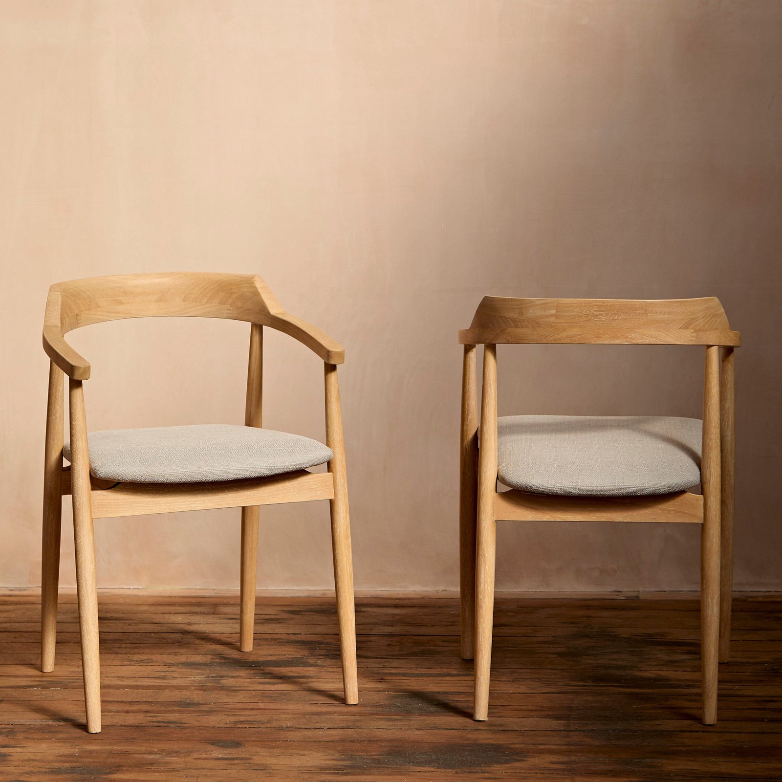 Carter Fawn Linen Dining Armchairs - Set of 2 - Whitewash Oak Legs - Image 2