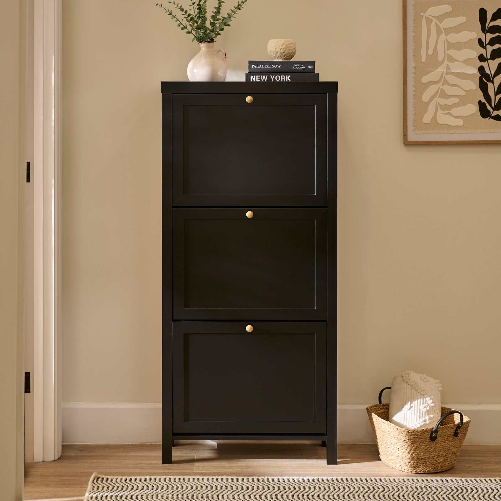 Charlie_3_Door_Shoe_Cabinet_Noir_Black-1 Charlie 3 Door Shoe Cabinet - Noir Black - Image 1