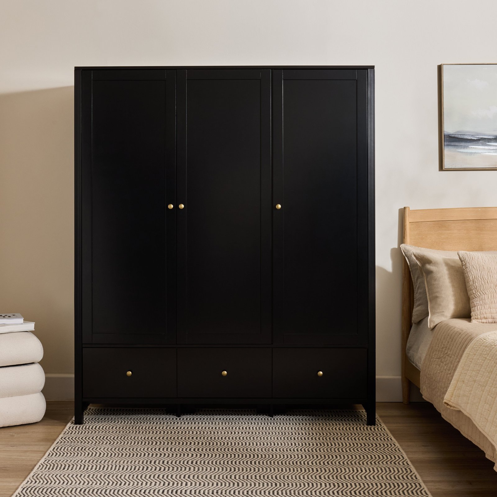 Charlie_3_Door_Wardrobe_Noir_Black-1 Charlie 3 Door Wardrobe - Black - Image 1