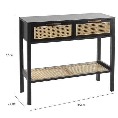 Charlie black cane front console table