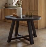Charlotte Black Oak Round Dining Table Set - 4 Seater - Freya Sand Dining Chairs - Black Oak Legs - Image 2