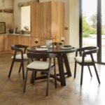 Charlotte Black Oak Round Dining Table Set - 4 Seater - Ella Black Oak Carver Chairs - Off White Boucle
