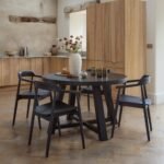 Charlotte Black Oak Round Dining Table Set - 4 Seater - Carter Black Oak Dining Armchairs