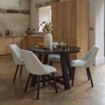 Charlotte Black Oak Round Dining Table Set - 4 Seater - Freya Oat Boucle Dining Chairs- Black Oak Legs