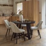 Charlotte Black Oak Round Dining Table Set - 4 Seater - Freya Sand Dining Chairs - Black Oak Legs