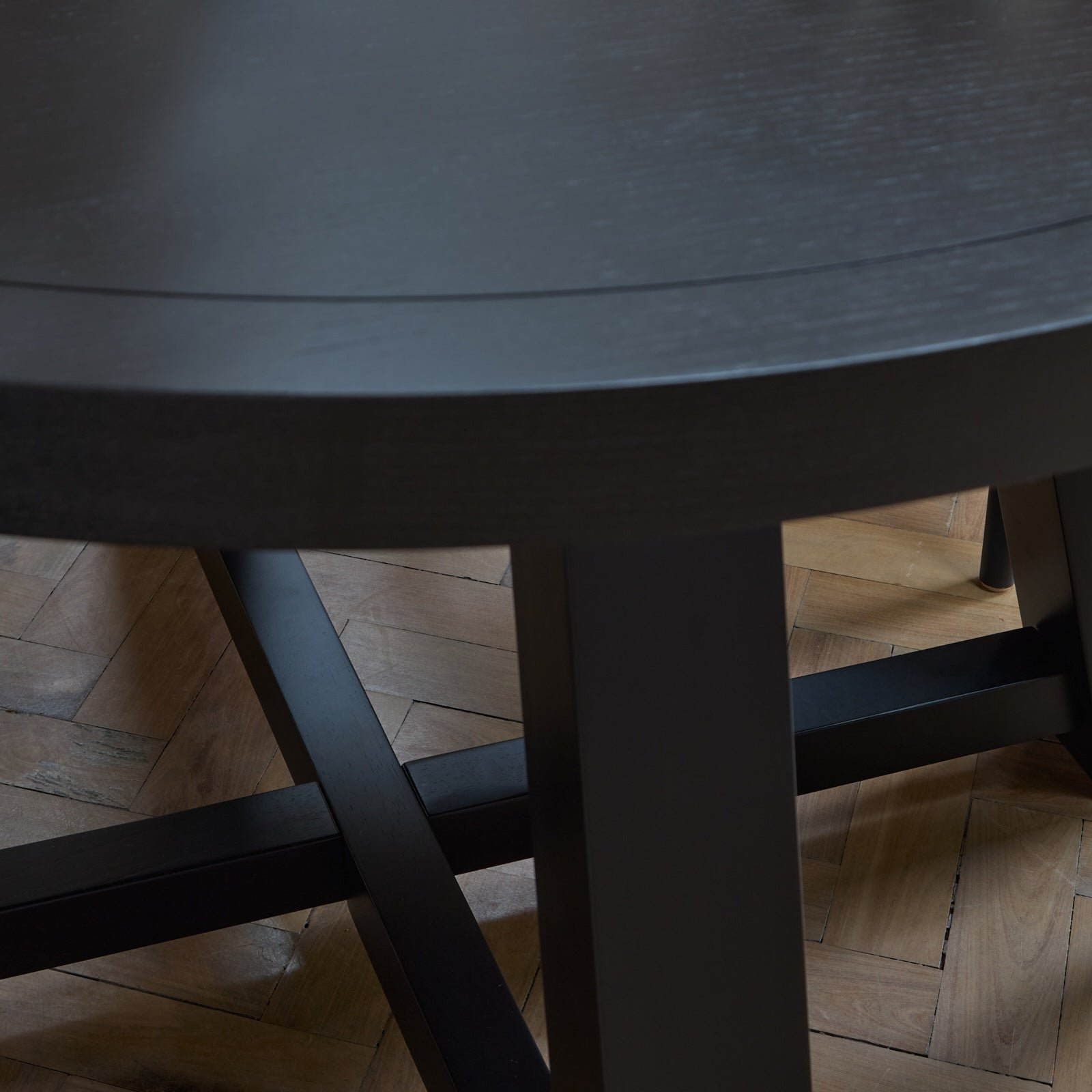 Charlotte Black Oak Round Dining Table Set - 4 Seater - Freya Sand Dining Chairs - Black Oak Legs - Image 6