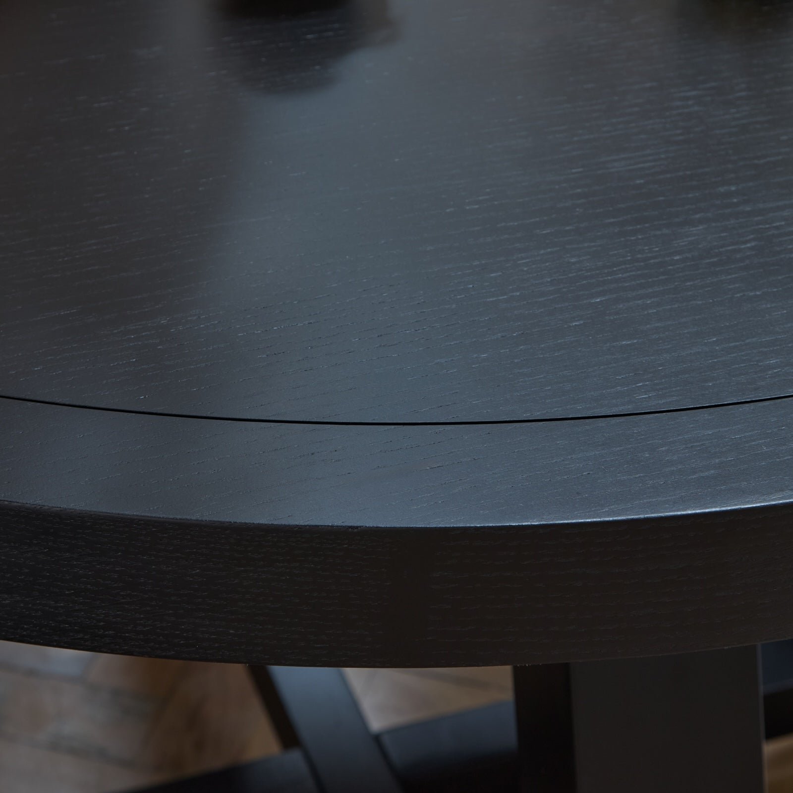 Charlotte Black Oak Round Dining Table Set - 4 Seater - Freya Sand Dining Chairs - Black Oak Legs - Image 5