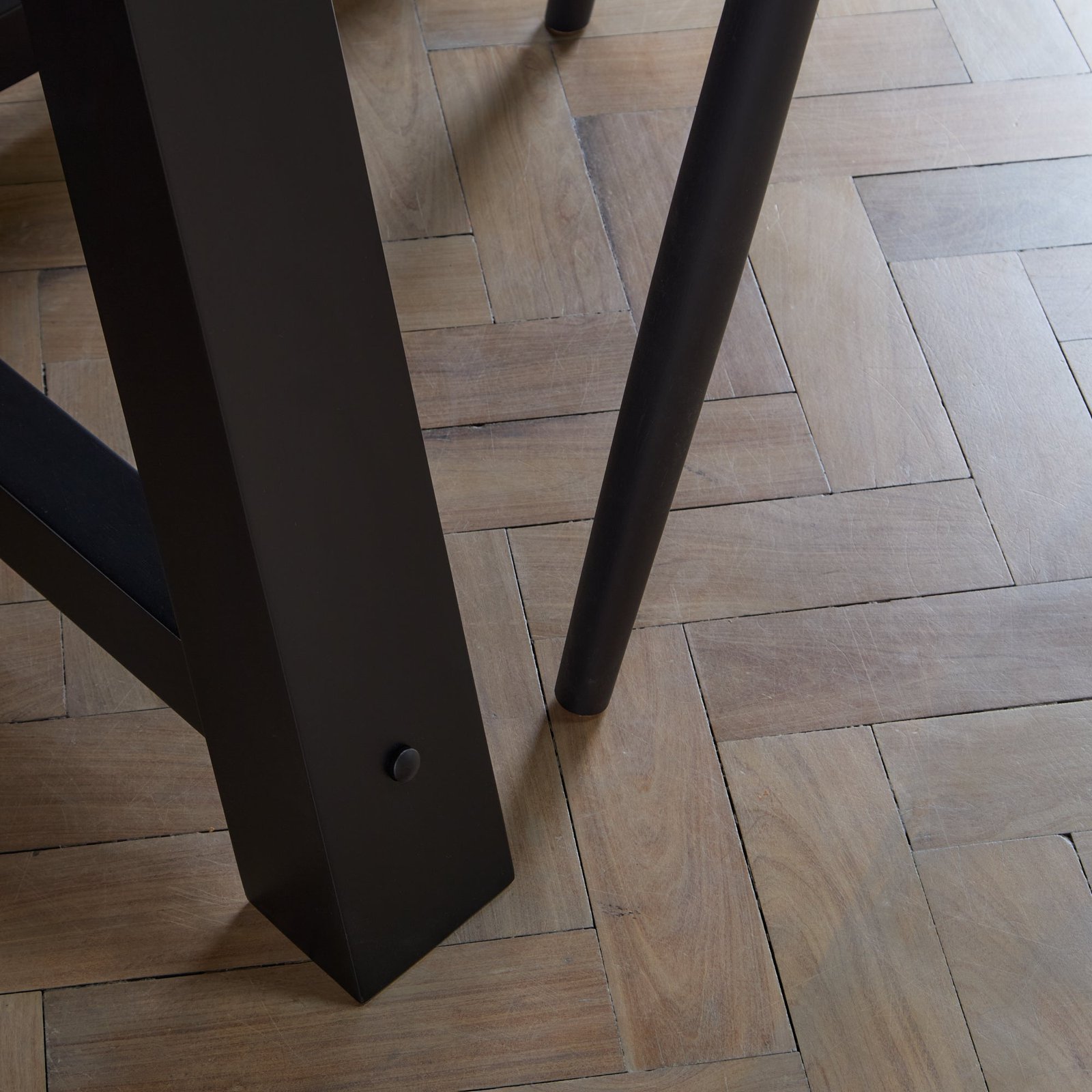 Charlotte Black Oak Round Dining Table Set - 4 Seater - Freya Sand Dining Chairs - Black Oak Legs - Image 9