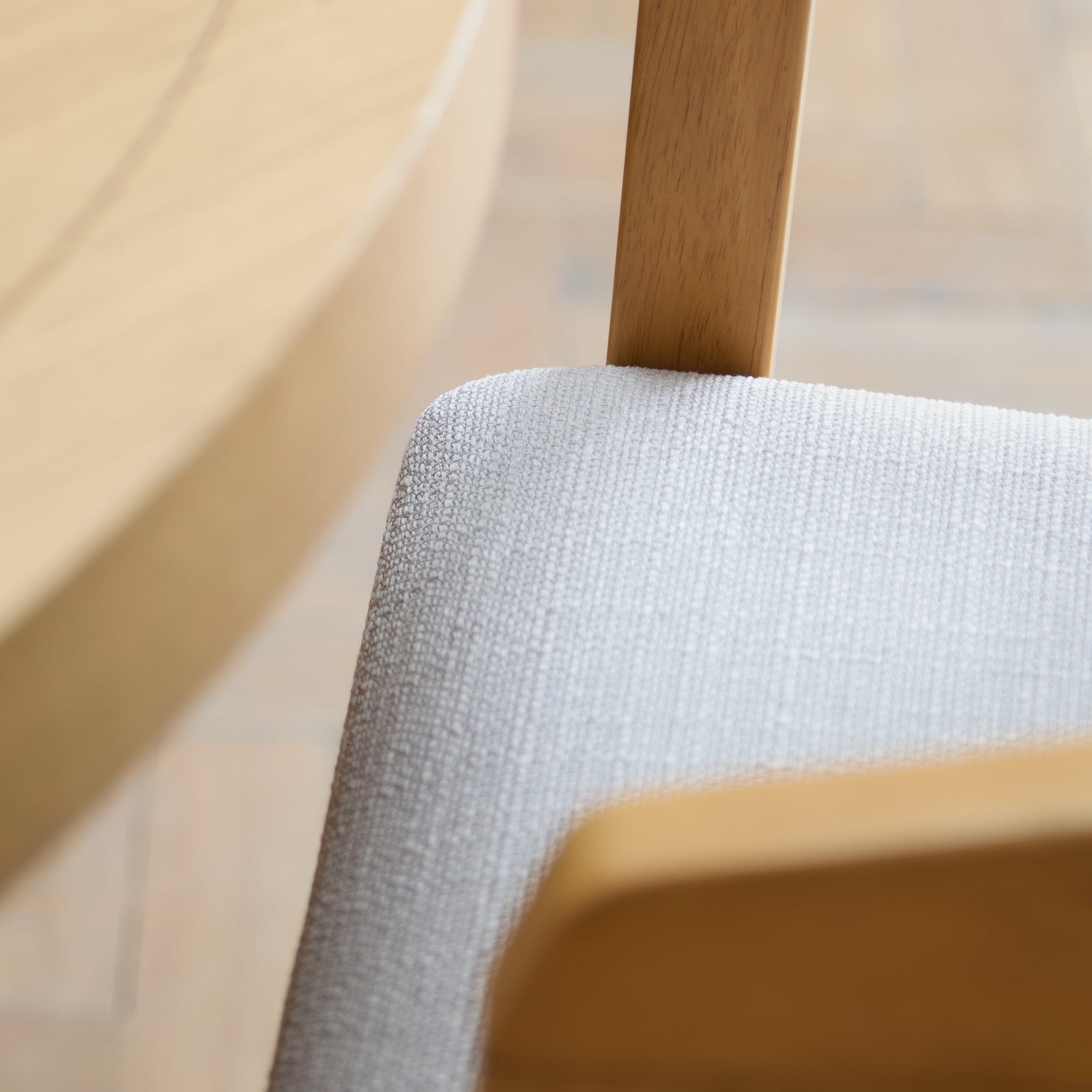 Charlotte Pale Oak Round Dining Table Set - 4 Seater - Ella Pale Oak Carver Chair - Fawn Linen - Image 9