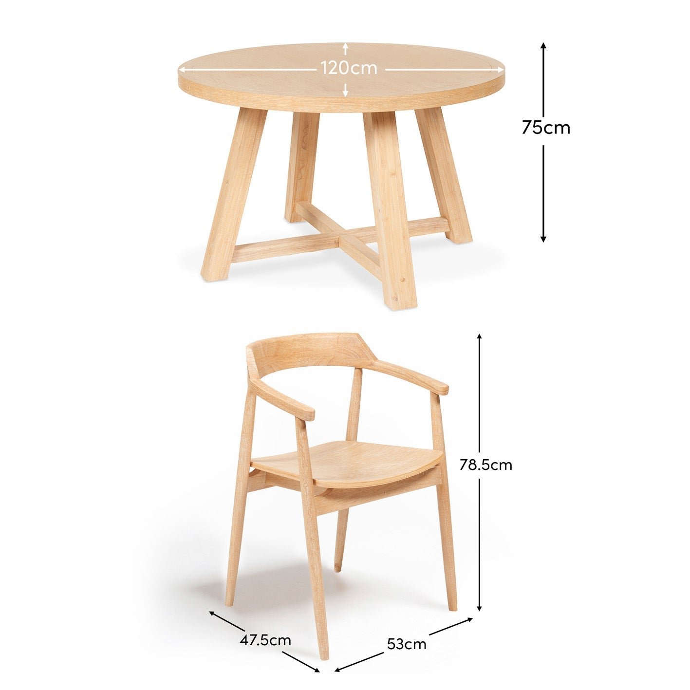 Charlotte Whitewash Round Dining Table Set - 4 Seater - Carter Dining Armchairs - Whitewash Oak Legs - Image 10