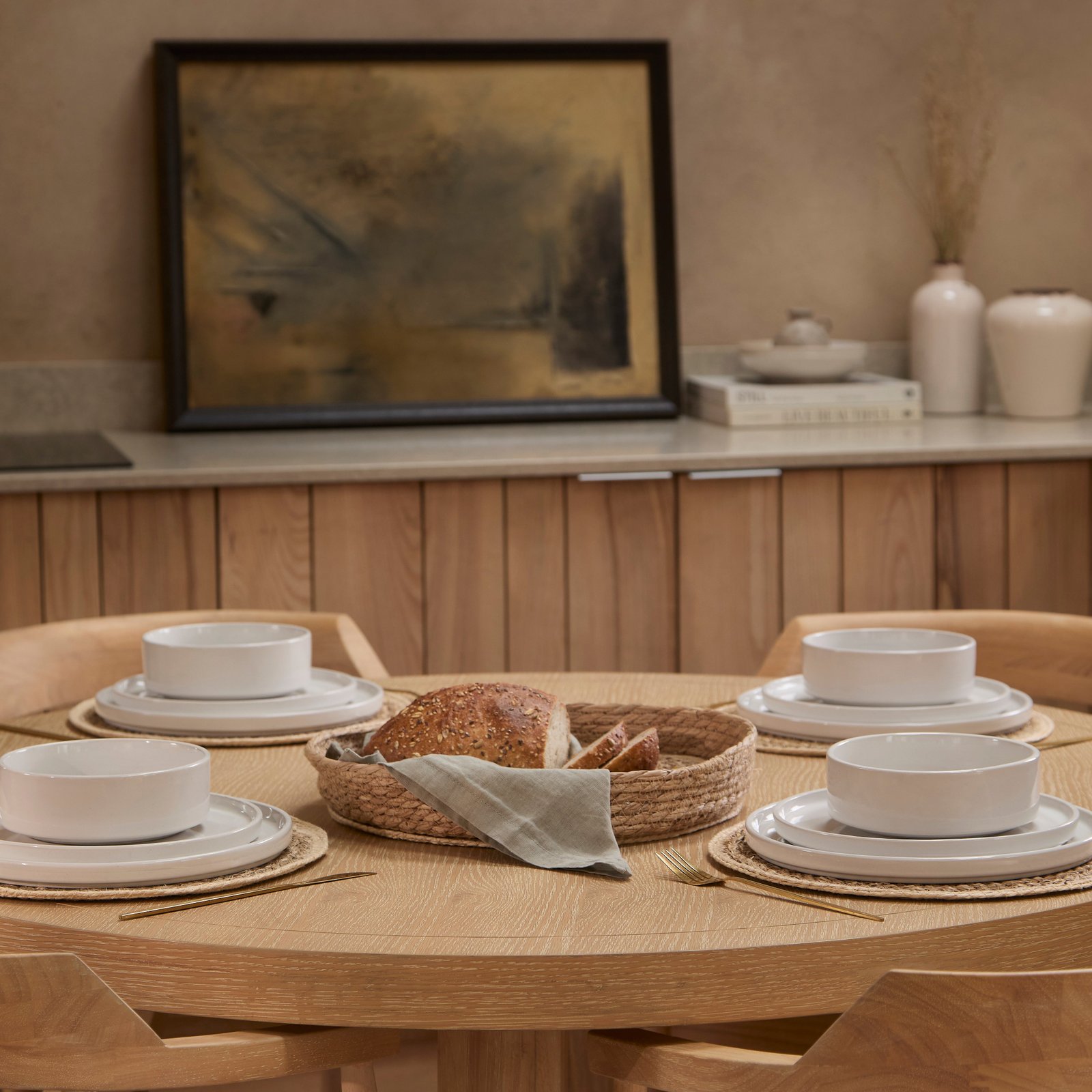Charlotte Whitewash Round Dining Table Set - 4 Seater - Carter Dining Armchairs - Whitewash Oak Legs - Image 2