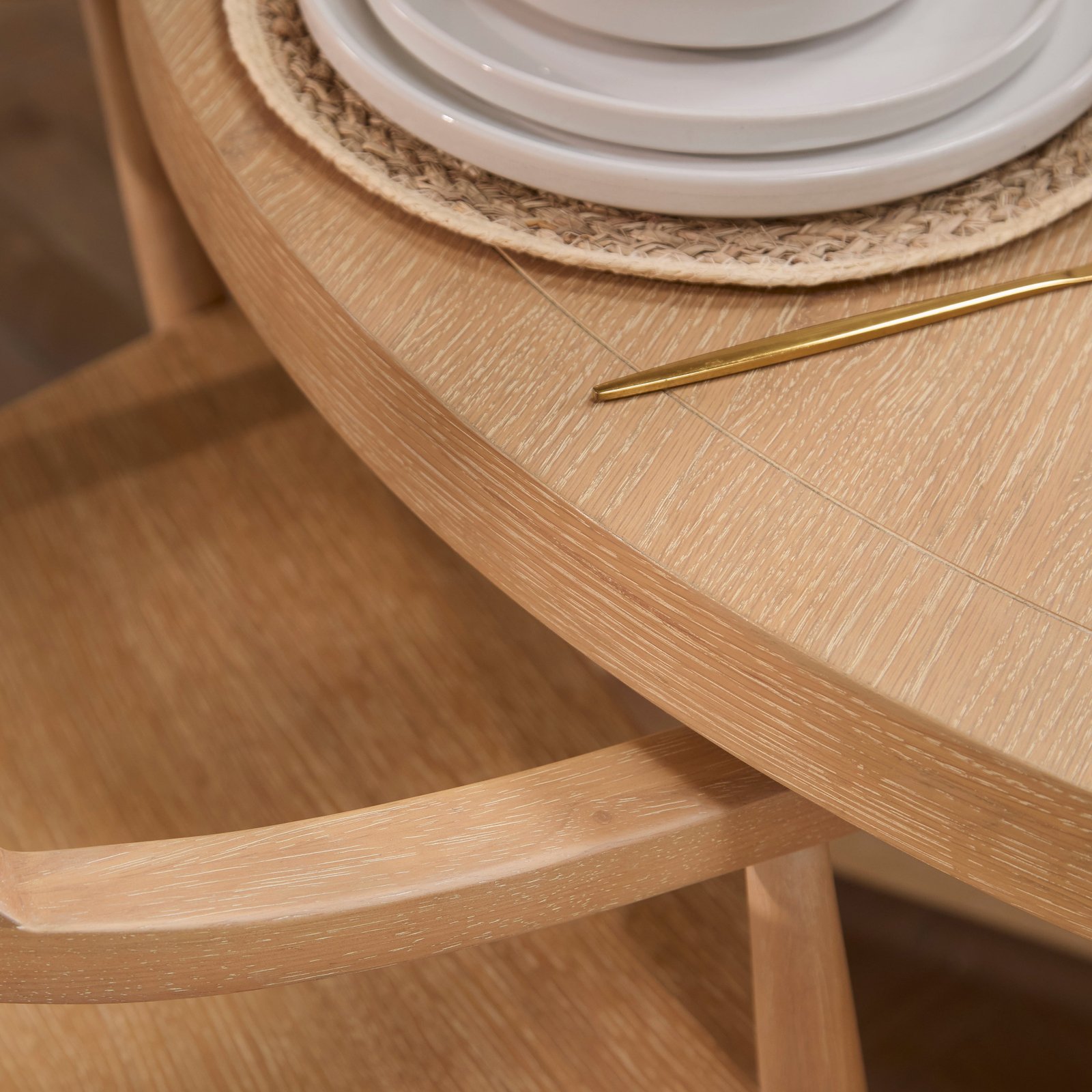 Charlotte Whitewash Round Dining Table Set - 4 Seater - Carter Dining Armchairs - Whitewash Oak Legs - Image 4