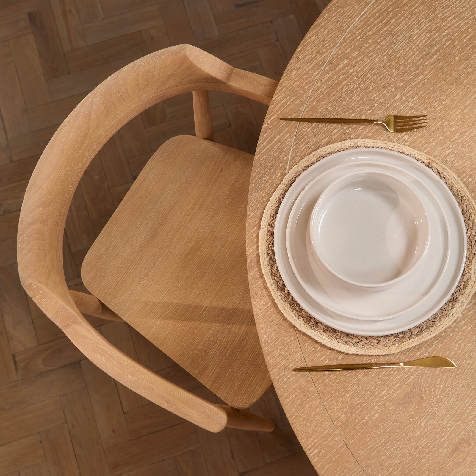 Charlotte Whitewash Round Dining Table Set - 4 Seater - Carter Dining Armchairs - Whitewash Oak Legs - Image 3