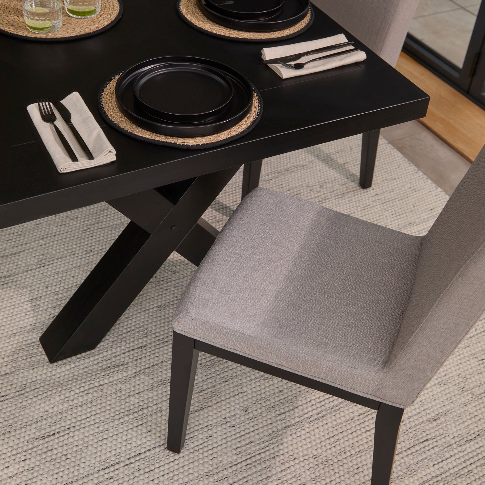 Charlotte Black Oak Extending Dining Table Set - 6 Seater - Nolan Fawn Linen Dining Chairs -  Black Oak Legs - Image 3