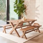 Charlotte 190cm Dining Table with 2 150cm Dining Benches - Brushed Acacia