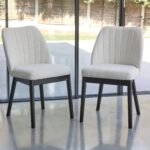 Chloe Light Beige Boucle Dining Chairs - Set of 2 - Black Legs