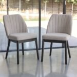 Outlet - Chloe Soft Beige Dining Chairs - Set of 2 - Black Legs