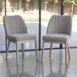 Chloe Soft Beige Dining Chairs - Set of 2 - Whitewash Oak Legs