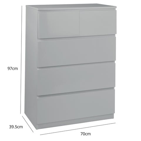 Outlet - Clemmie chest of drawers - 2 over 3 - high gloss - grey 1 Outlet - Clemmie chest of drawers - 2 over 3 - high gloss - grey - Laura James