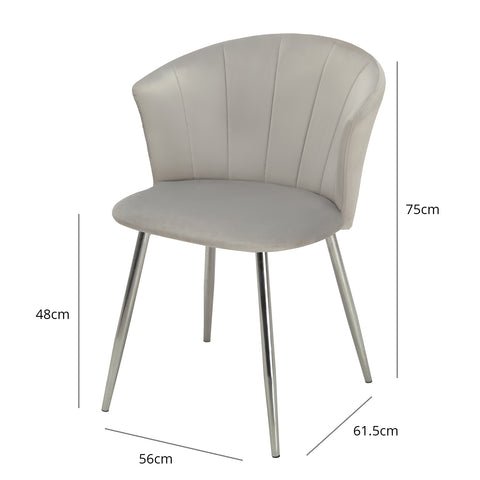 Outlet - Cleo Dining Chairs - Set of 2 - Grey With Chrome Legs 1 Cleo dining chair - grey velvet and chrome - Laura James
