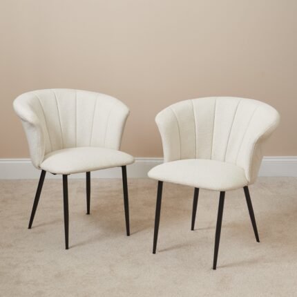 Cleo Light Beige Boucle Dining Chairs - Set of 2 - Black Legs