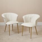 Outlet - Cleo Dining Chair Set of 2, Light Beige Boucle with Gold Legs