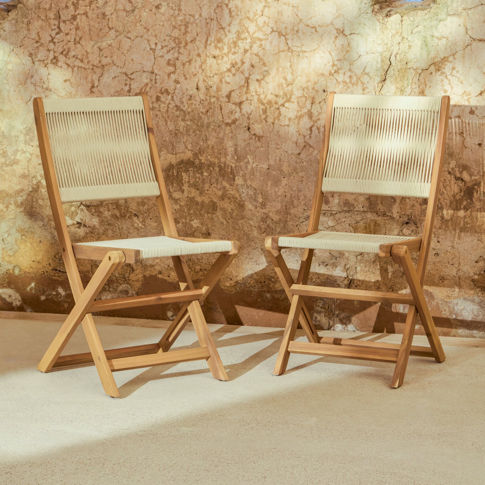 Cove White Acacia Garden Chair - Set of 2 - Beige Rope - Image 2