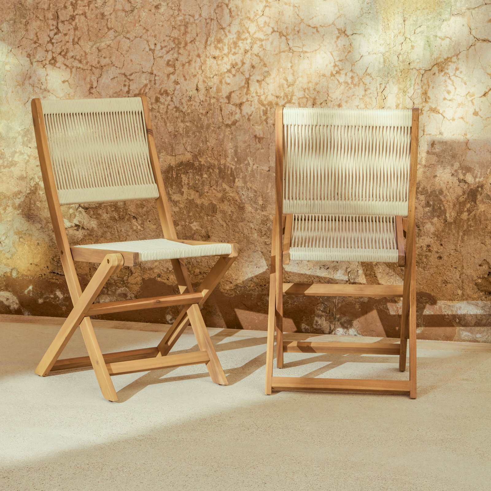 Cove White Acacia Garden Chair - Set of 2 - Beige Rope - Image 1