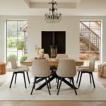 Amelia Whitewash Extendable Dining Table Set - 6 Seater - Bella Light Beige Boucle Dining Chairs - Black Legs