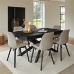 Amelia Black Dining Table Set - 6 Seater - Bella Soft Beige Dining Chairs - Black Legs