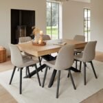 Amelia Whitewash Dining Table Set - 6 Seater - Bella Soft Beige Dining Chairs - Black Legs