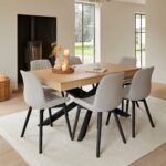 Amelia Whitewash Dining Table Set - 6 Seater - Bella Cloud Grey Dining Chairs - Black Legs