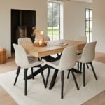 Amelia Whitewash Dining Table Set - 6 Seater - Bella Light Beige Boucle Dining Chairs - Black Legs