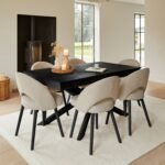 Amelia Black Dining Table Set - 6 Seater - Marilyn Soft Beige Dining Chairs - Black Legs