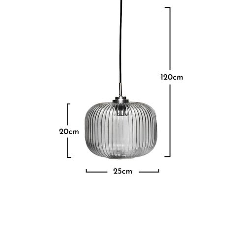 Outlet - Smoked Fluted Glass & Chrome Pendant Light 1 Smokey Grey Pendant Light - Laura James