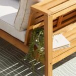 Dakota Wooden Garden Corner Sofa Set with Grey LED Premium Parasol - Sand Cushions - Image 4