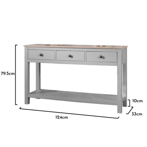 Bampton Stone Grey 3 Drawer Console Table 1 Bampton 3 Drawer Console Table - Stone Grey - Laura James