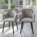 Amelia Whitewash Dining Table Set - 6 Seater - Freya Grey Carver Chairs - Black Legs - Image 2